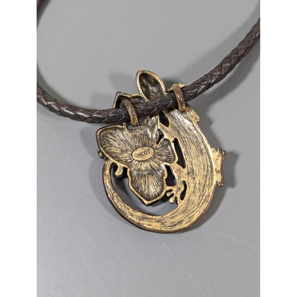 Chicos Southwestern Gecko Lizard Red Rhinestone Brown Cord Necklace 21" - Picture 7 of 8